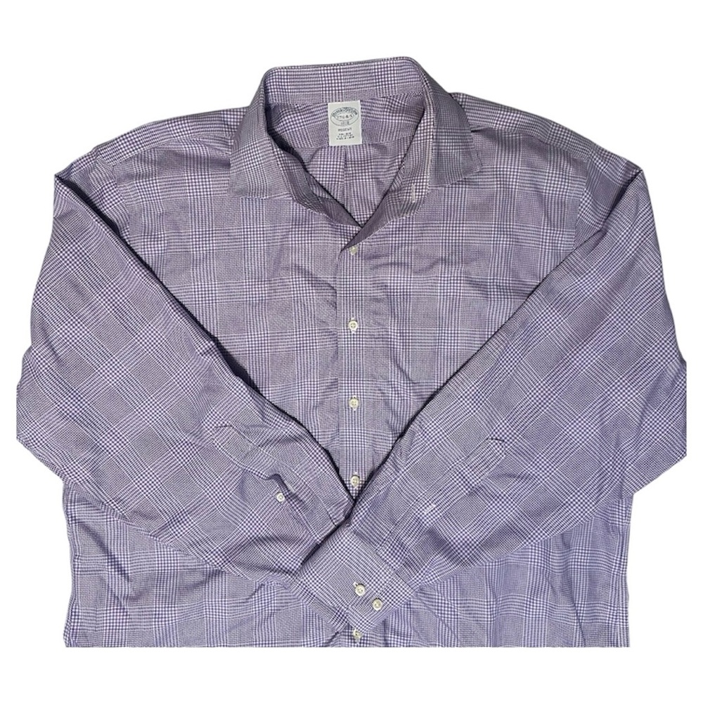 Brooks Brothers Shirt Regent Fit Button Down Purple Check 17.5-4/5 100% Cotton